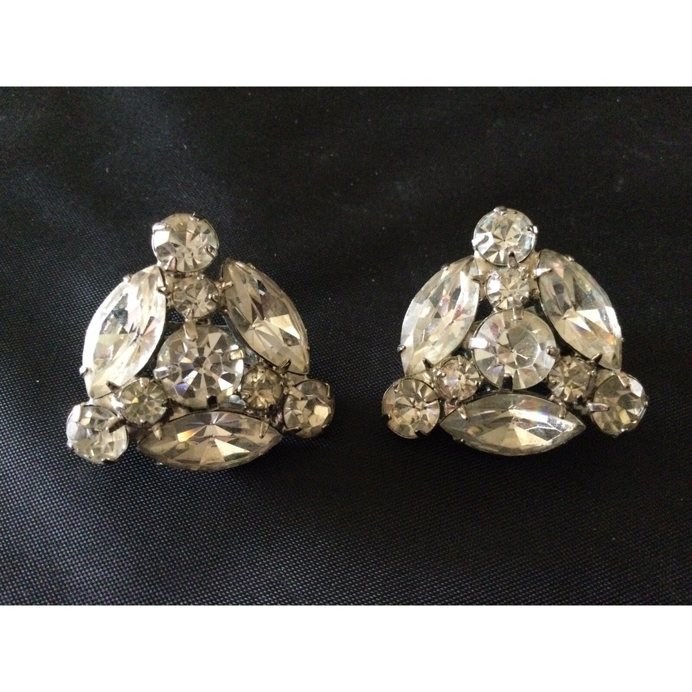 Vintage Signed Garne Silvertone Rhinestone Earrings